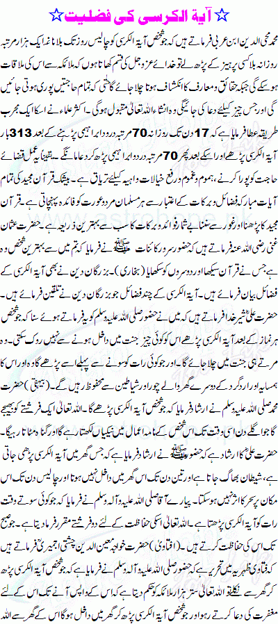 Ayat-ul-Qursi ki Fazilat