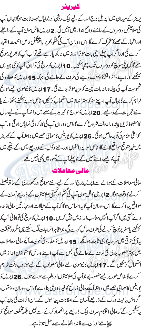 Monthly Urdu Horoscope