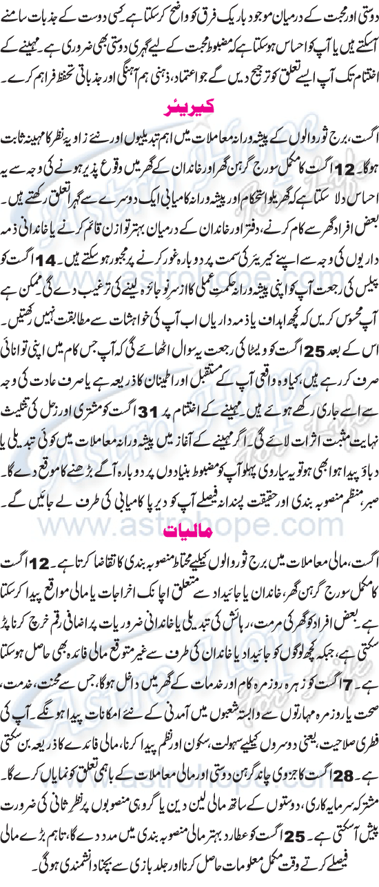 Monthly Urdu Horoscope