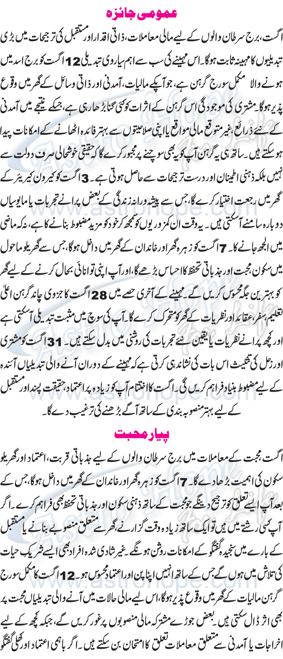 Monthly Urdu Horoscope