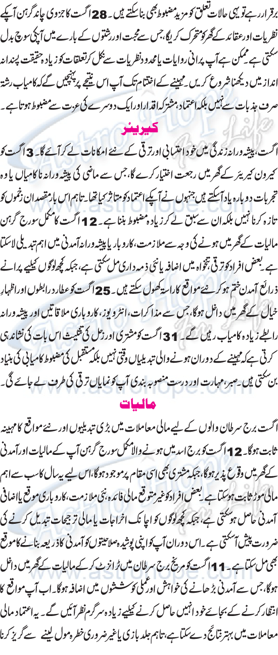 Monthly Urdu Horoscope