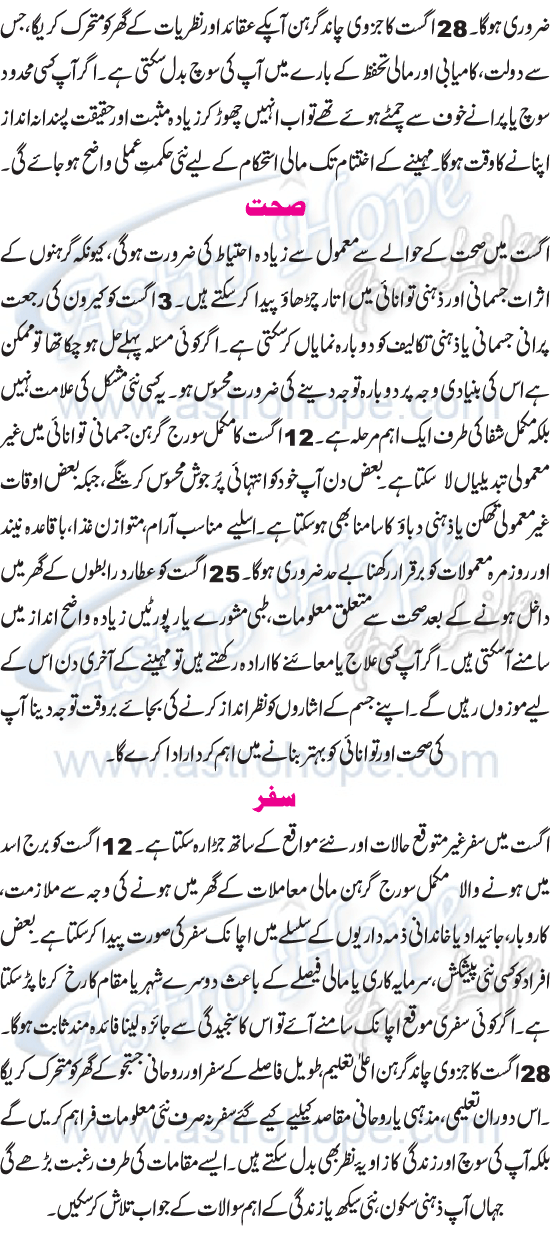 Monthly Urdu Horoscope