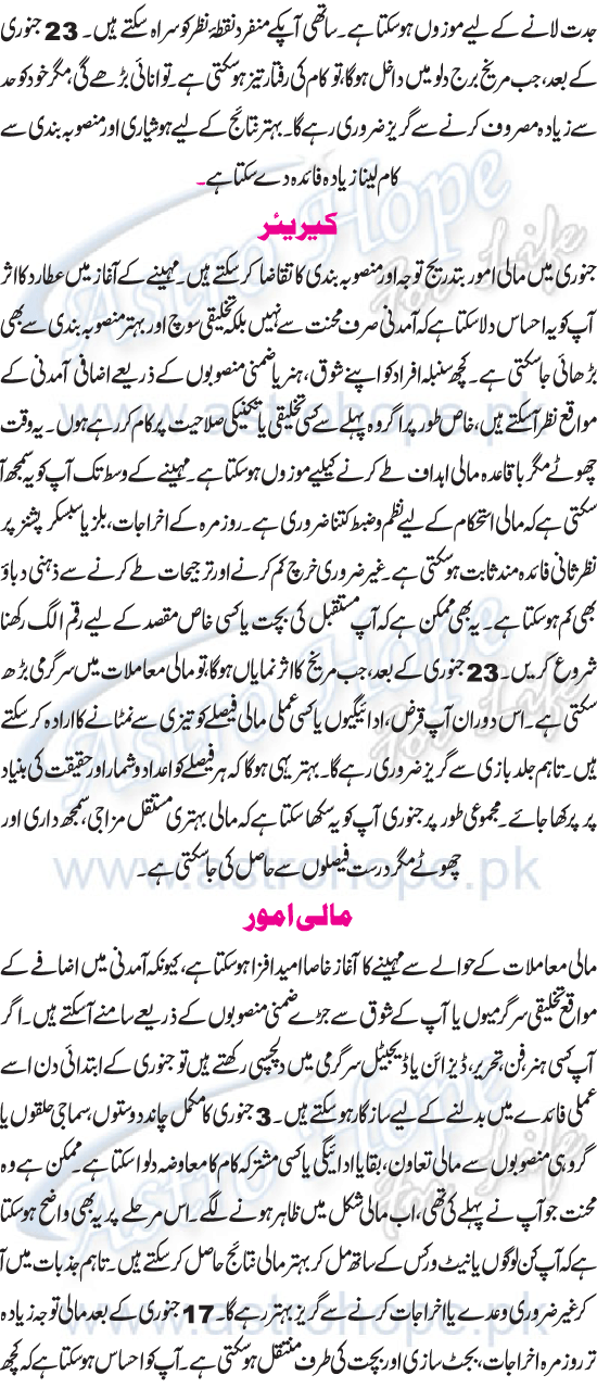 Monthly Urdu Horoscope