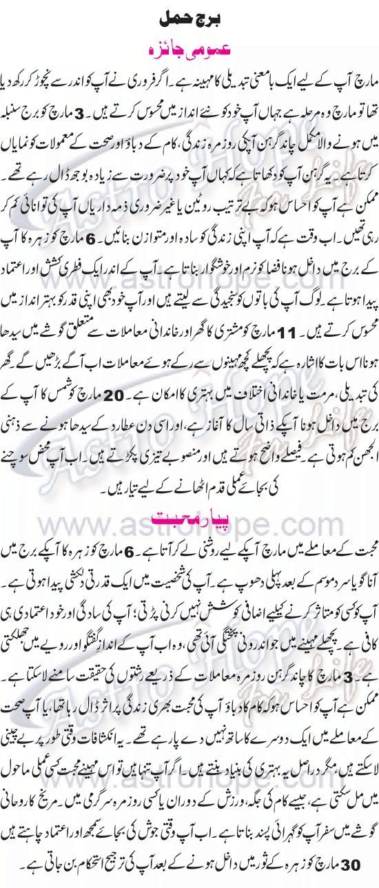 Monthly Urdu Horoscope