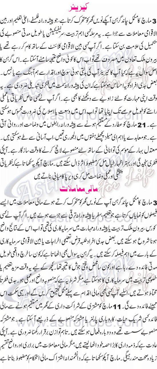 Monthly Urdu Horoscope