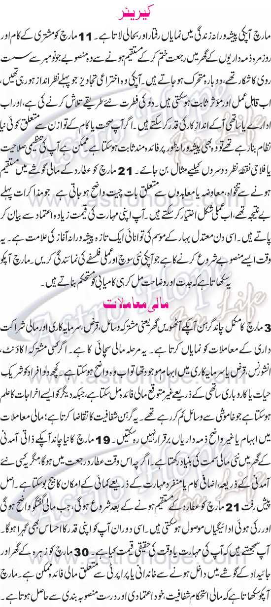 Monthly Urdu Horoscope