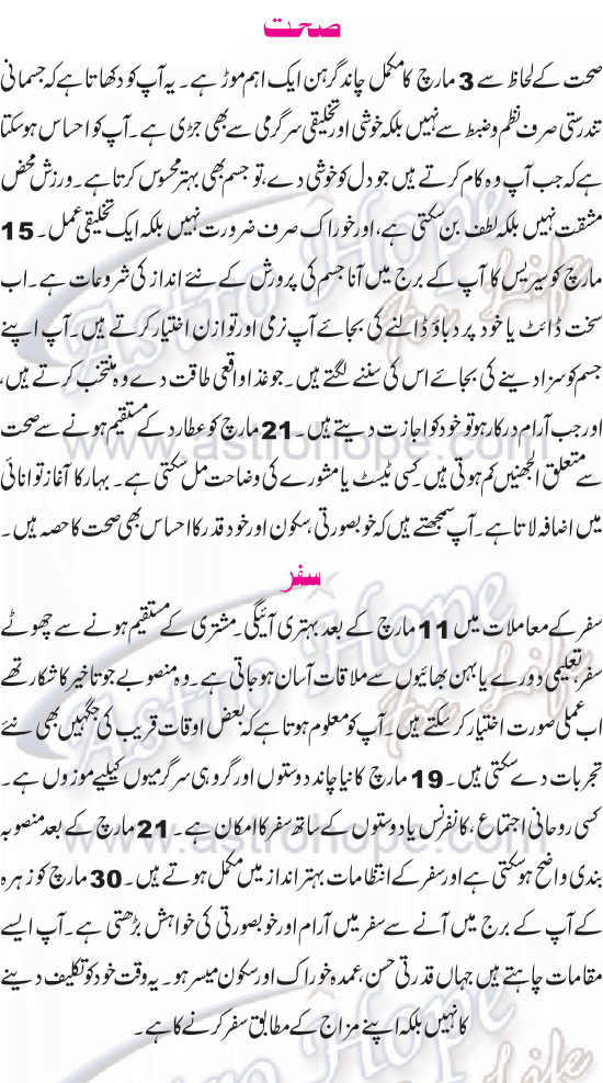 Monthly Urdu Horoscope