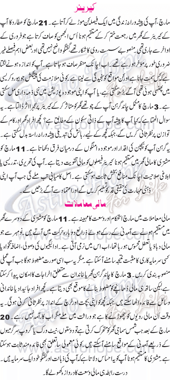 Monthly Urdu Horoscope
