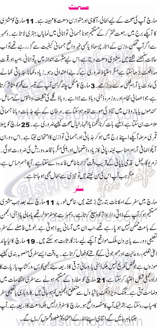 Monthly Urdu Horoscope