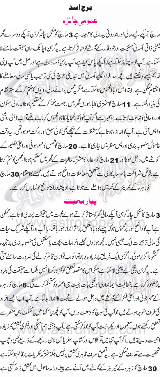 Monthly Urdu Horoscope