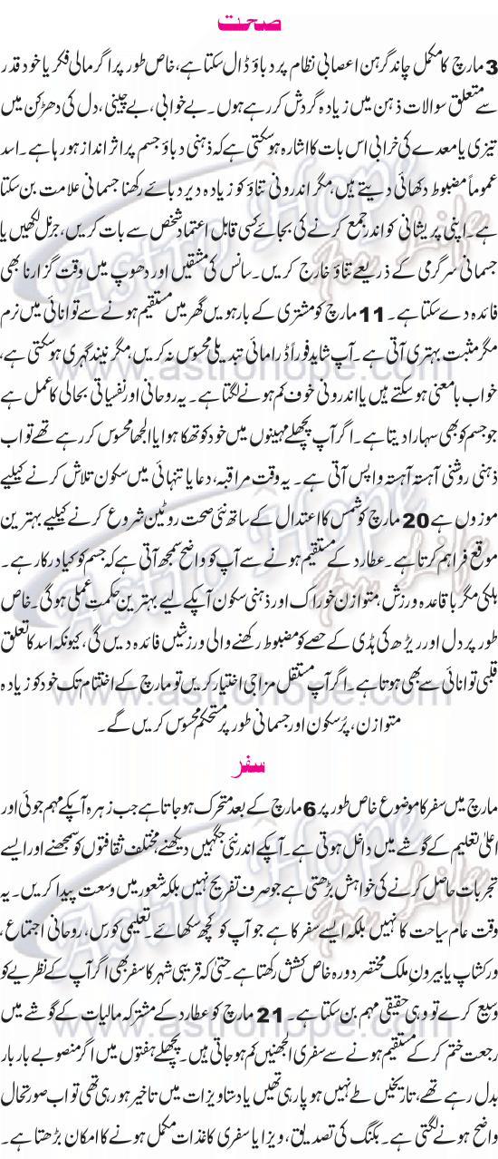 Monthly Urdu Horoscope