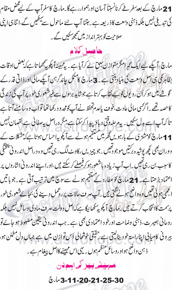 Monthly Urdu Horoscope