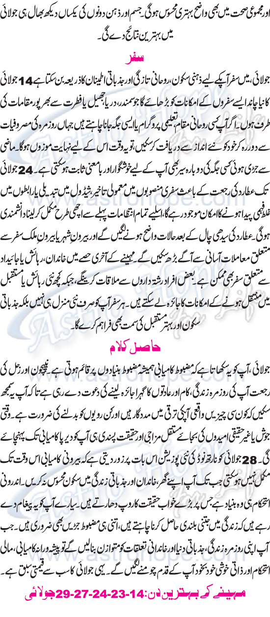 Monthly Urdu Horoscope