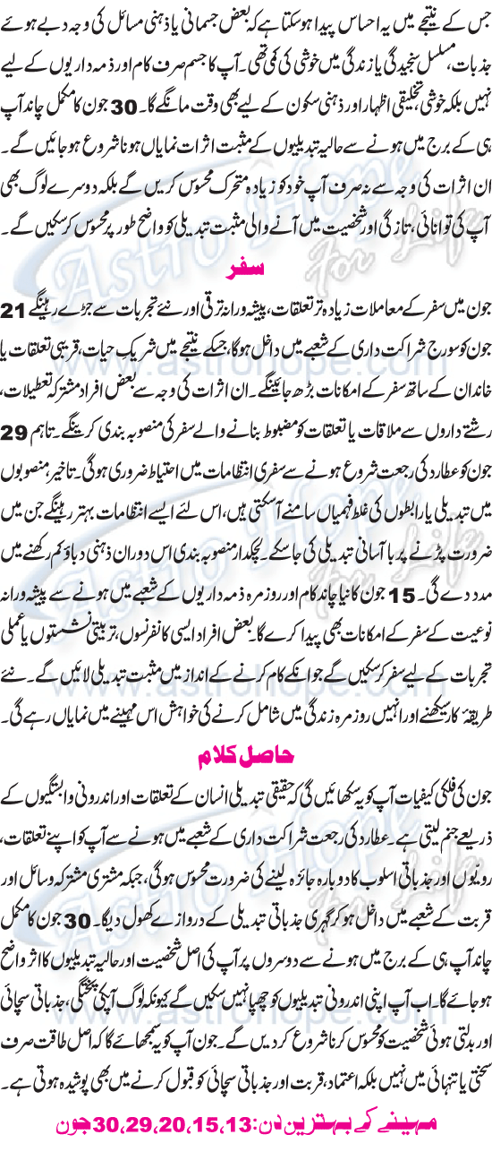 Monthly Urdu Horoscope
