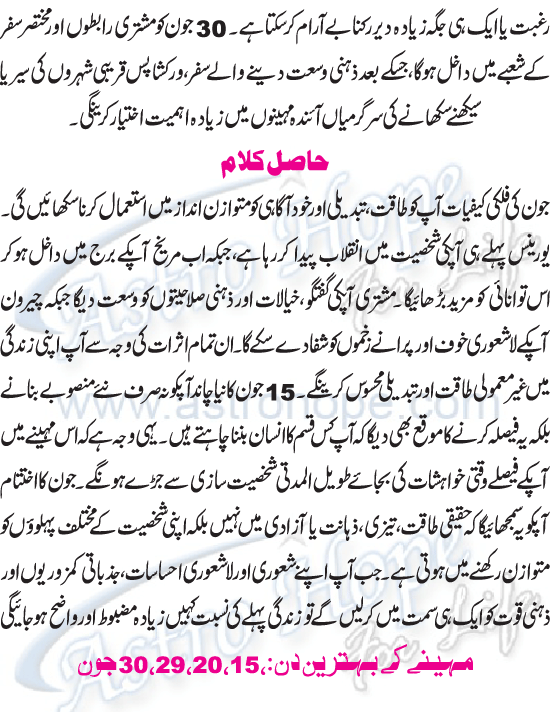 Monthly Urdu Horoscope