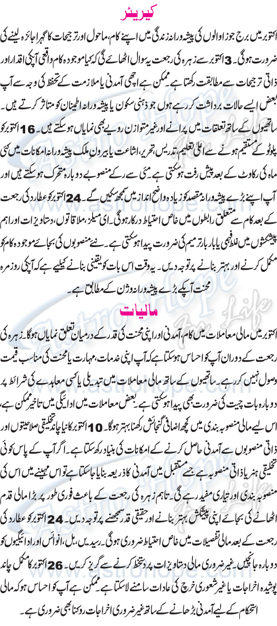 Monthly Urdu Horoscope